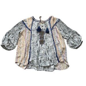 Sundance Blouse Womens Blue Sz. “S” Floral Beaded Boho Tunic Peasant Top-READ!